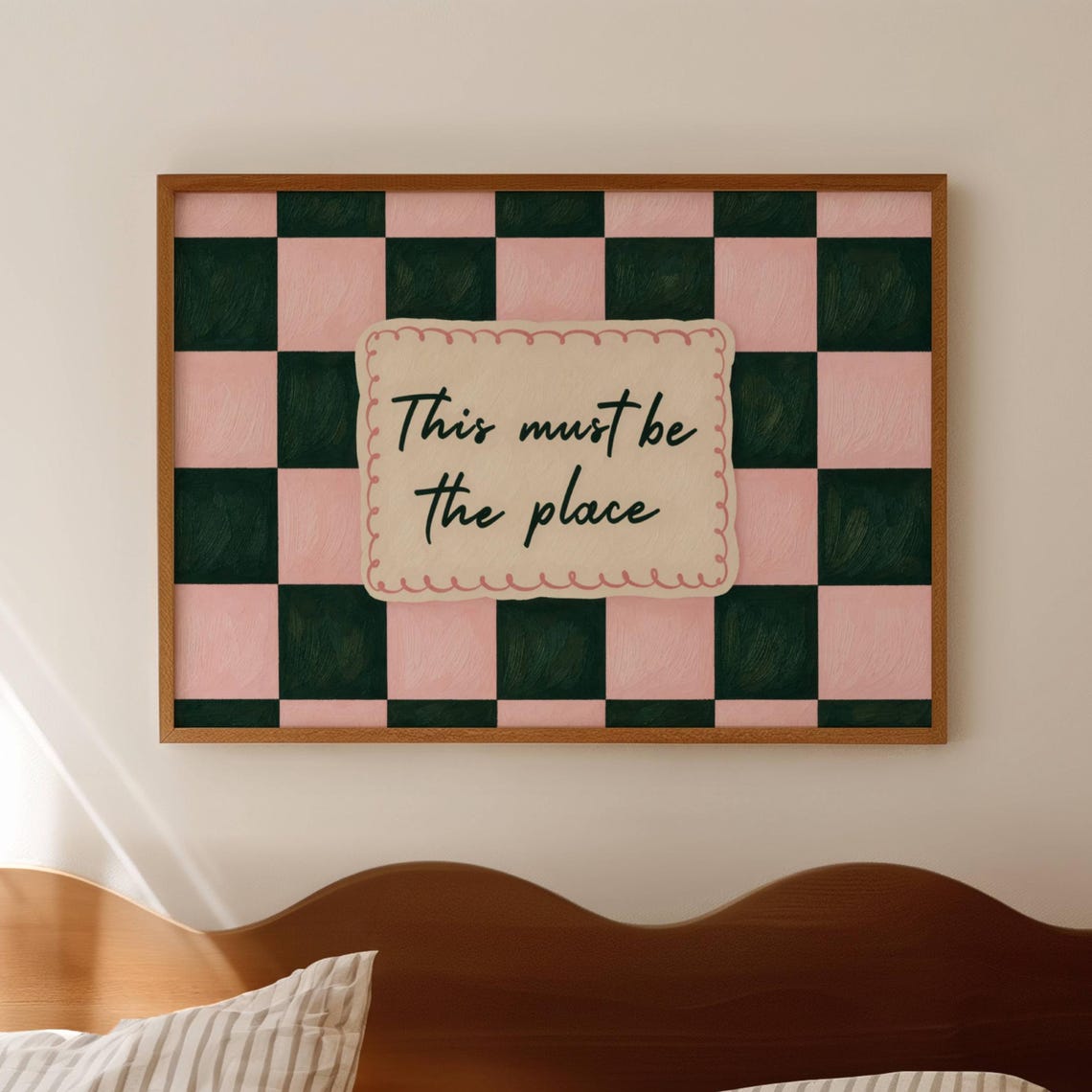 This Must Be the Place Pink Green Checkered Quote Wall Poster