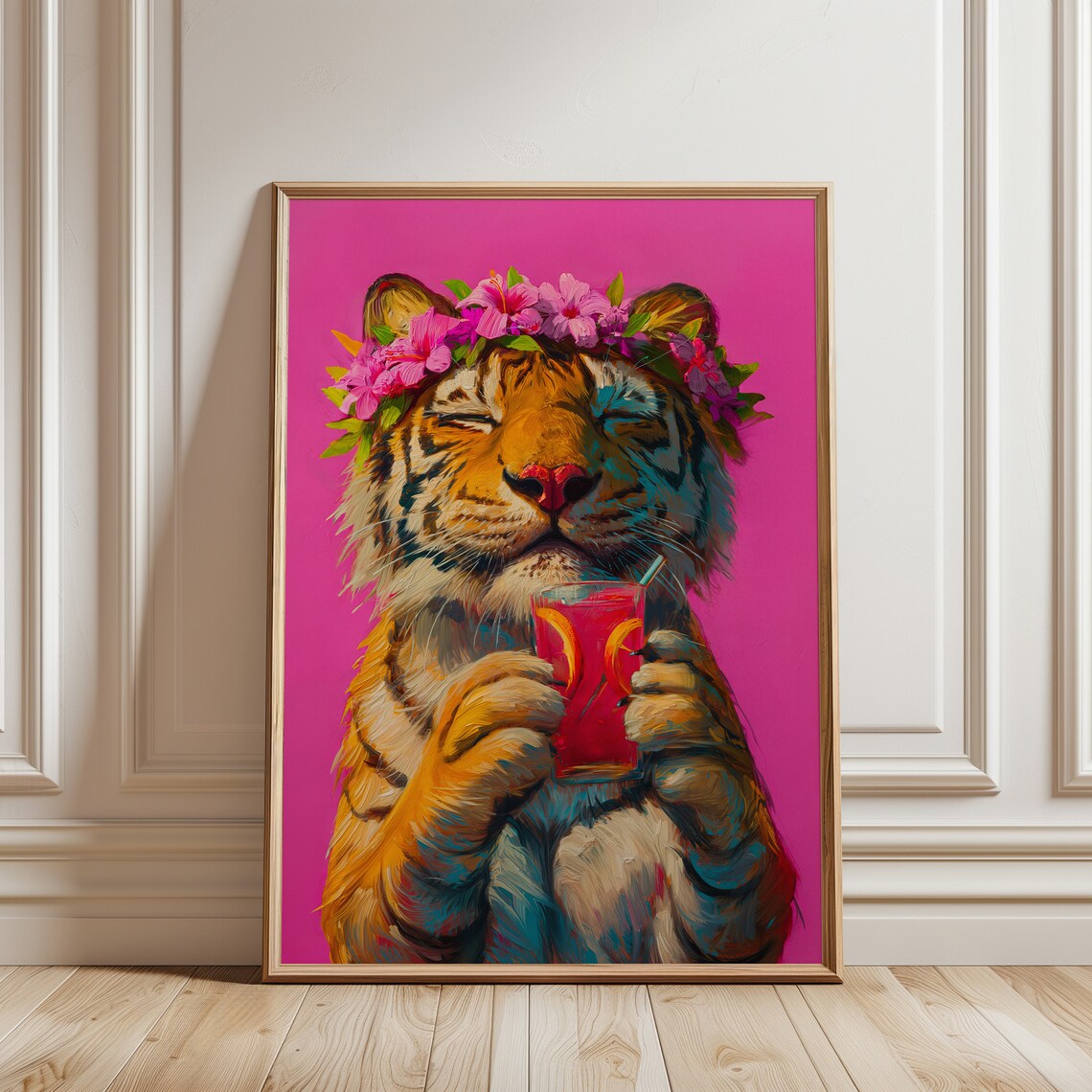 Tiger And Cocktail Maximalist Oil Painting Poster - Image 3