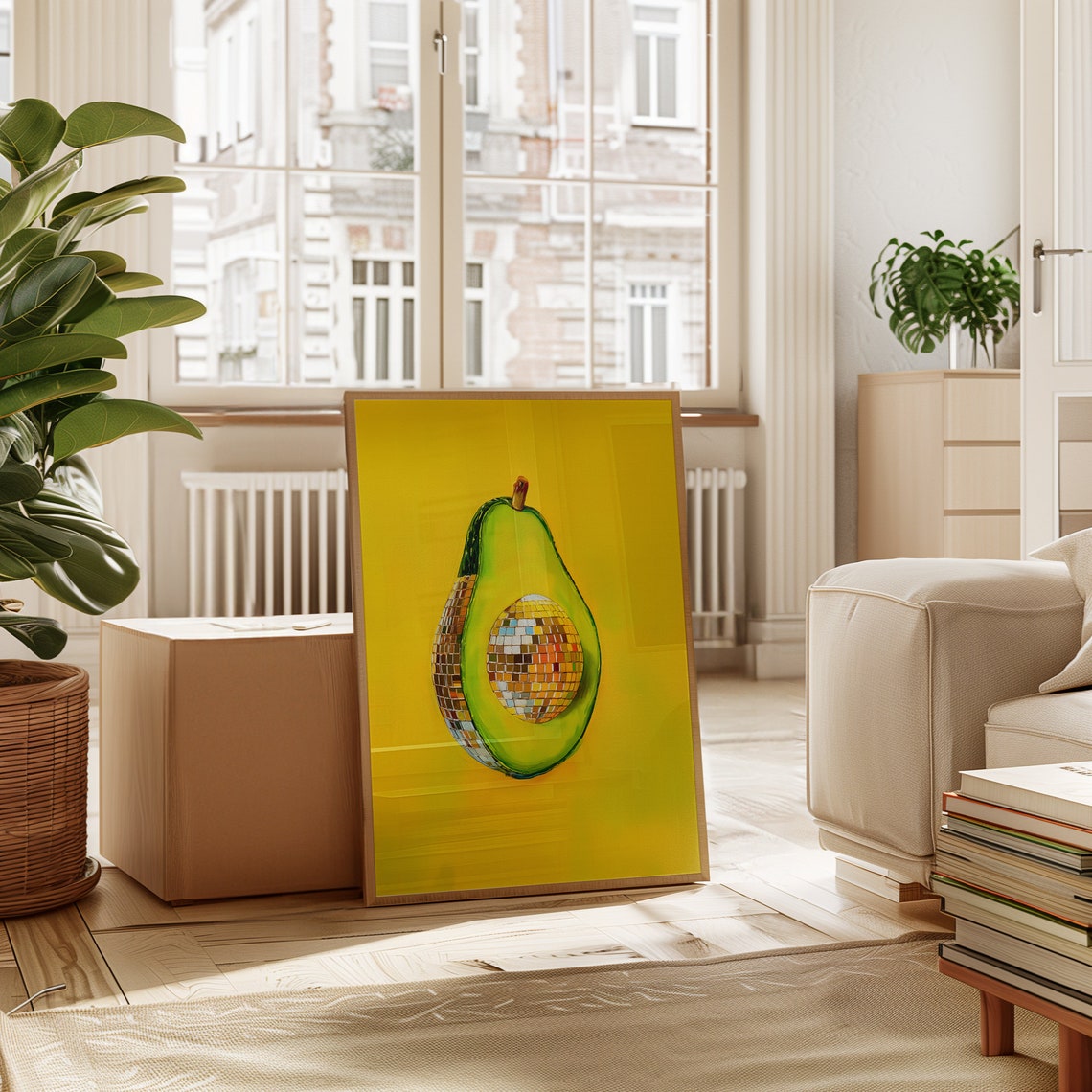 Avocado Disco Ball, Maximalist Dining Room Art Print - Image 3