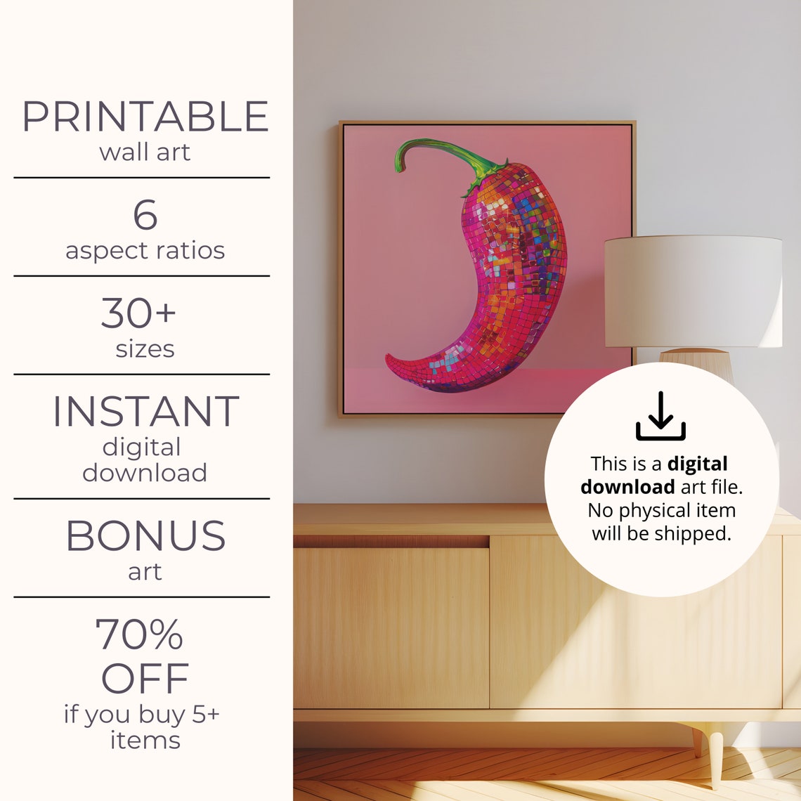 Chili Pepper Disco Ball Poster, Maximalist Painting - Image 4
