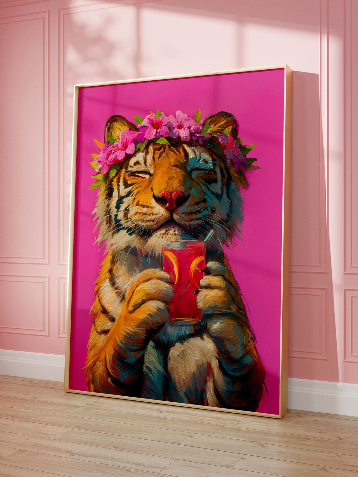 Tiger And Cocktail Maximalist Oil Painting Poster