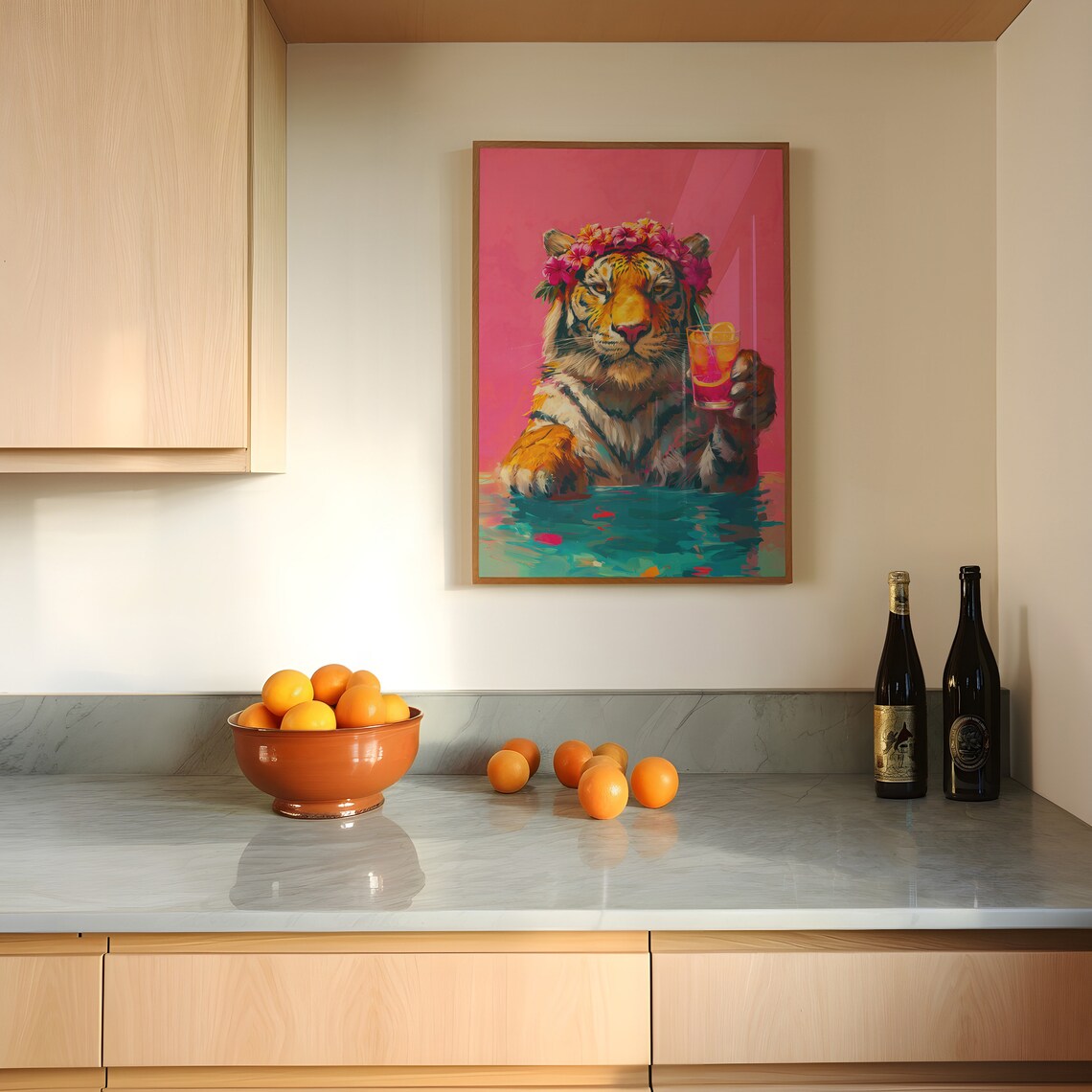 Tiger With A Cocktail, Maximalist Oil Painting - Image 5