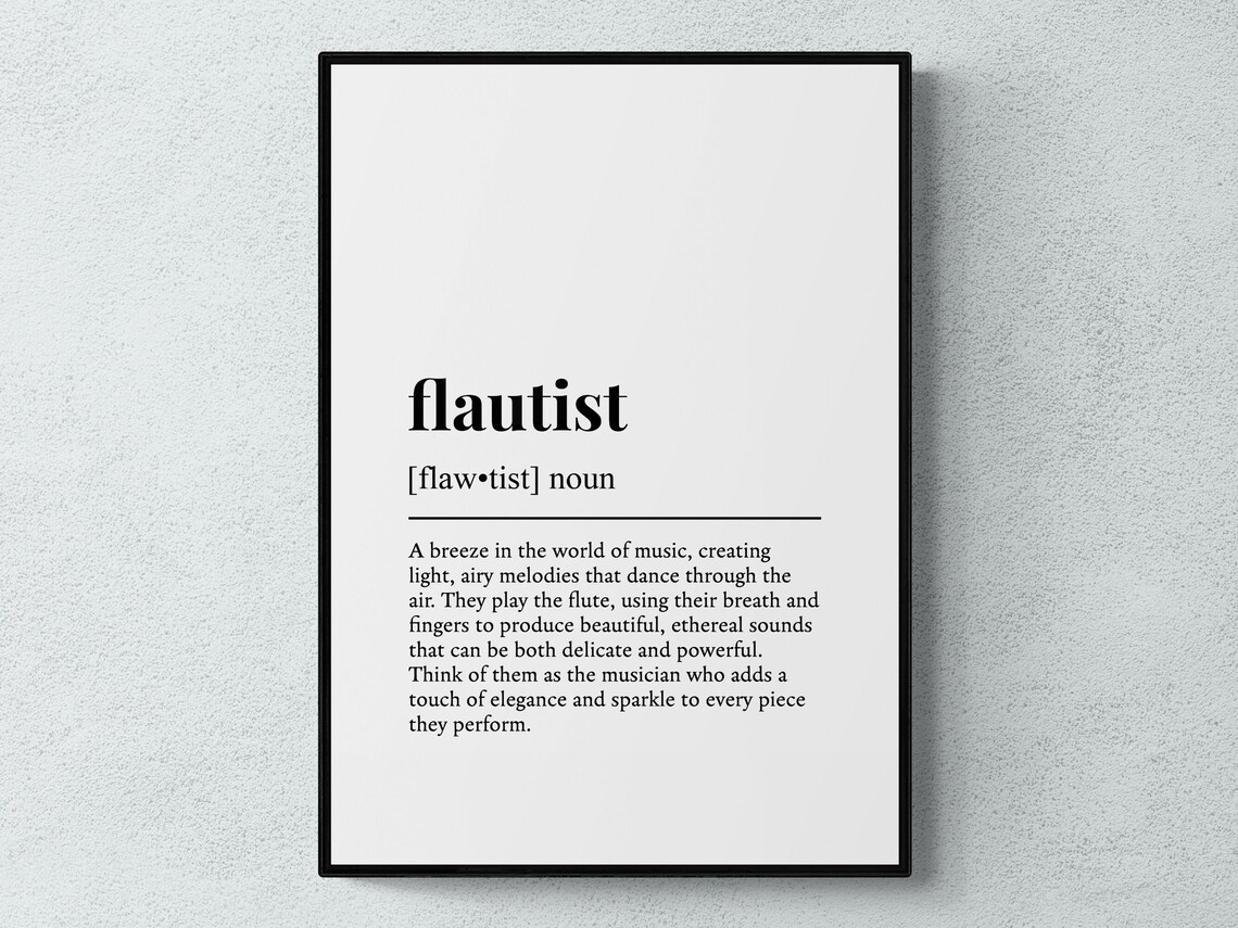 Flautist Funny Definition Typography Wall Art Print