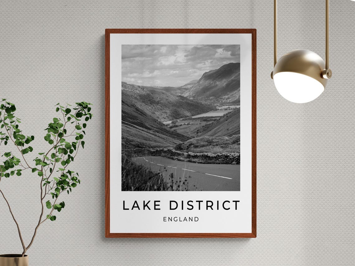 Lake District England Mountain Valley Road Monochrome Travel Poster - Image 3