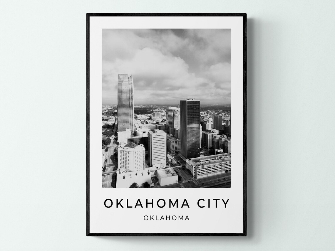 Oklahoma City Downtown Skyline Black And White Monochrome City Poster
