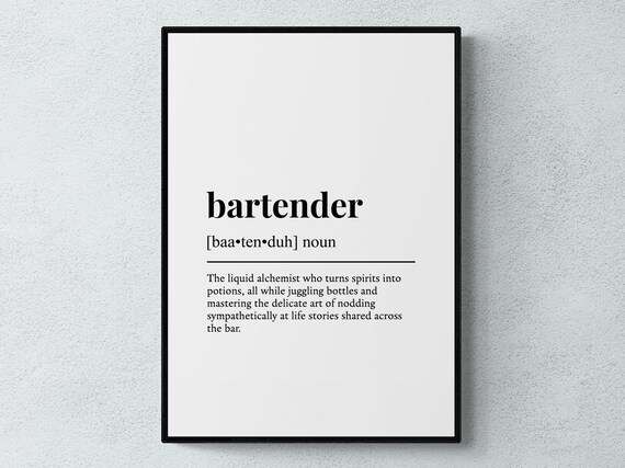 Bartender Funny Definition Job Work Gift Wall Art Print