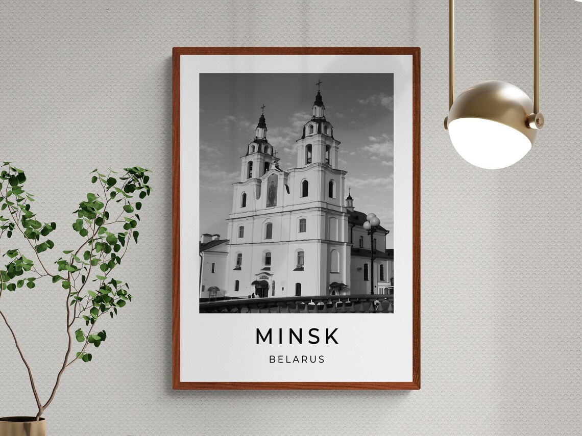 Minsk Belarus Twin Tower Orthodox Cathedral Black White City Poster - Image 3