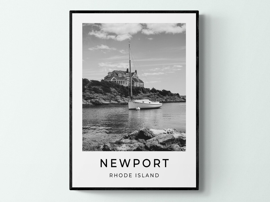 Newport Rhode Island Harbor Sailboat Black And White Coastal Poster