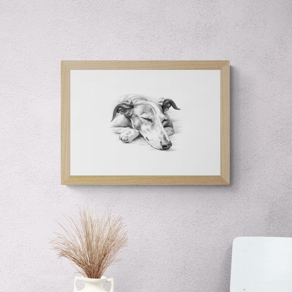 Sleeping Greyhound Dog Pencil Sketch Resting Sighthound Wall Art - Image 2