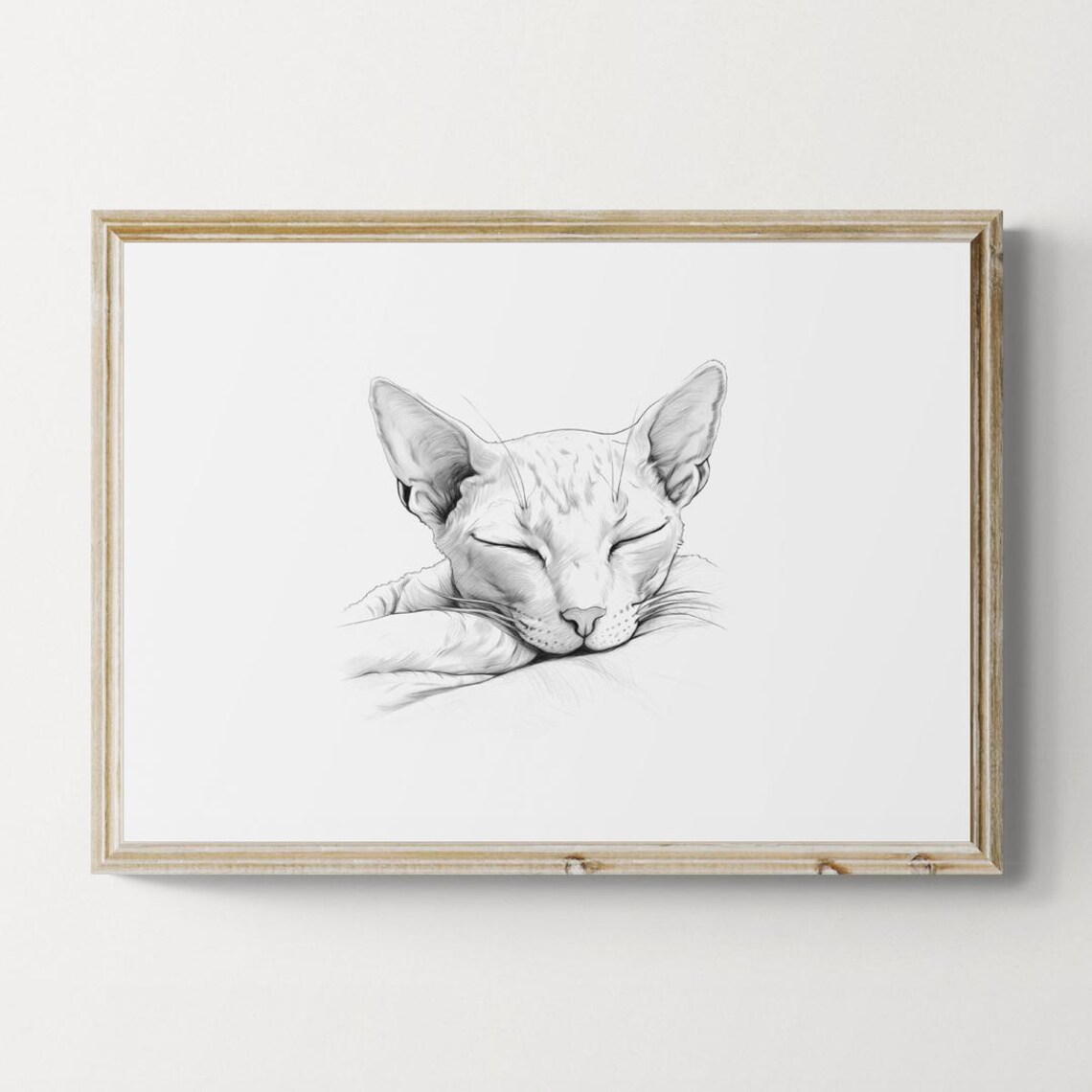 Sleeping Oriental Shorthair Cat Pencil Sketch Farmhouse Minimalist Poster