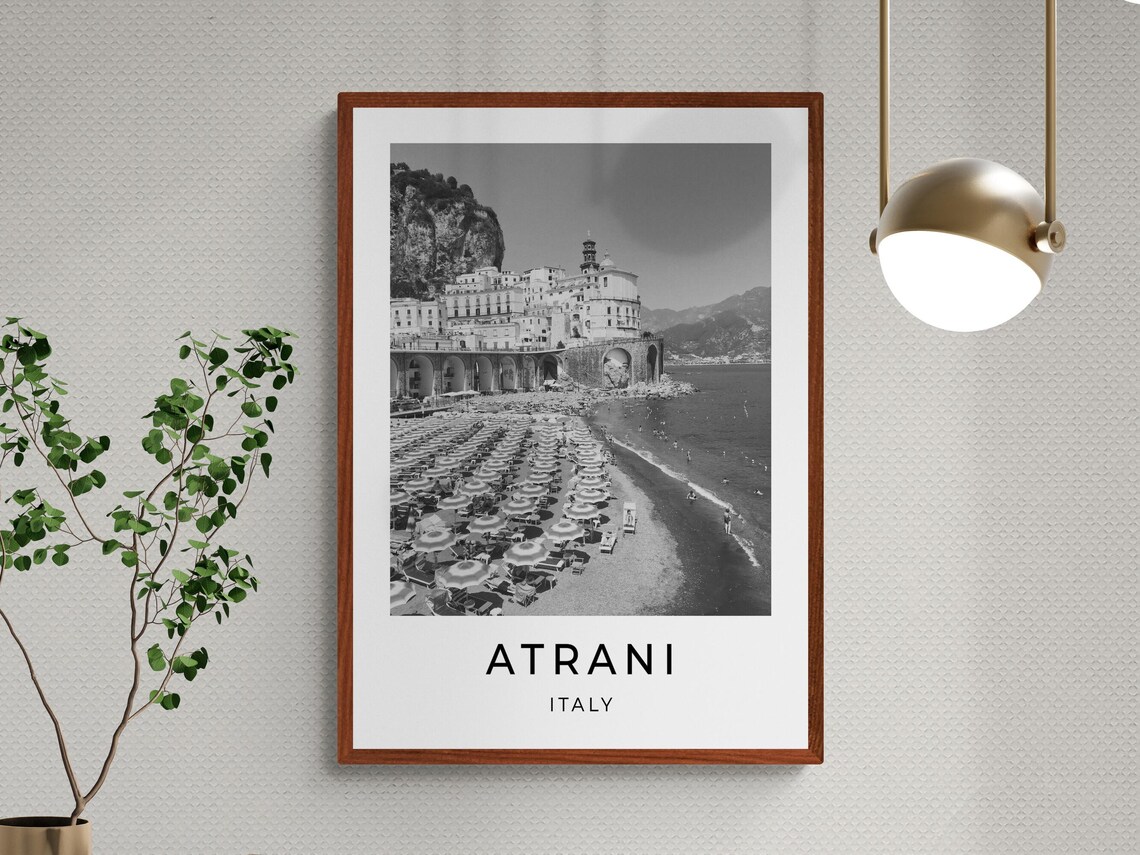 Atrani Italy Amalfi Coast Beach Town Black And White Travel Poster - Image 3