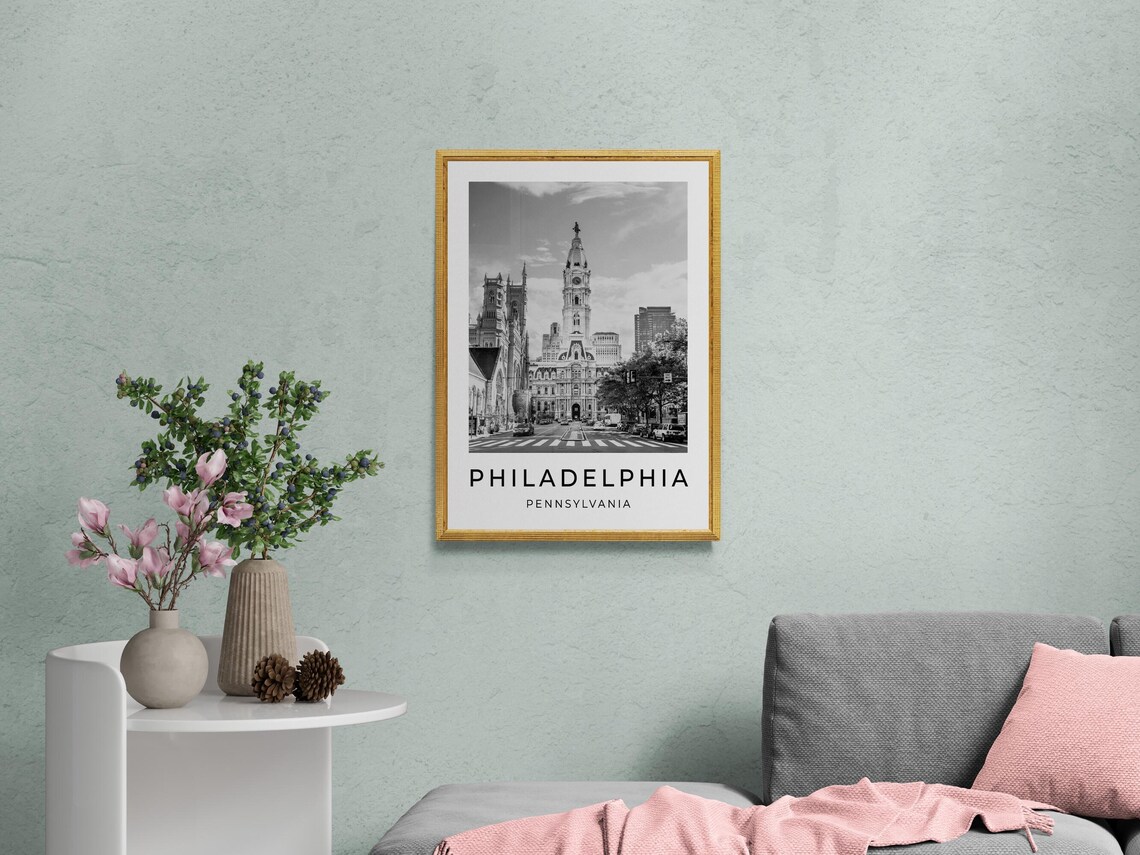 Philadelphia Pennsylvania City Hall William Penn Monochrome Poster - Image 2