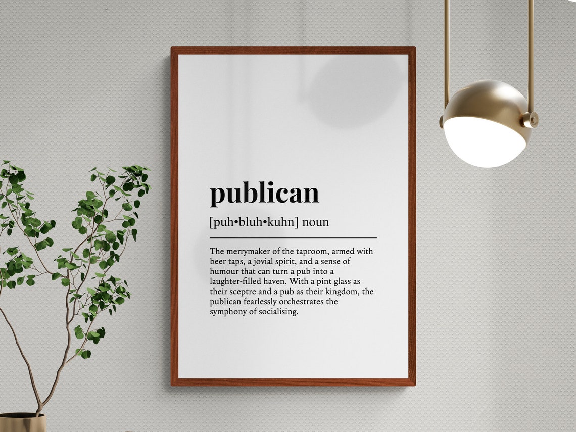Publican Funny Definition Monochrome Dictionary Wall Art Office Gift - Image 3