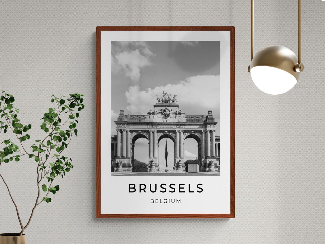 Brussels Belgium Cinquantenaire Arch Black And White Travel Poster - Image 3