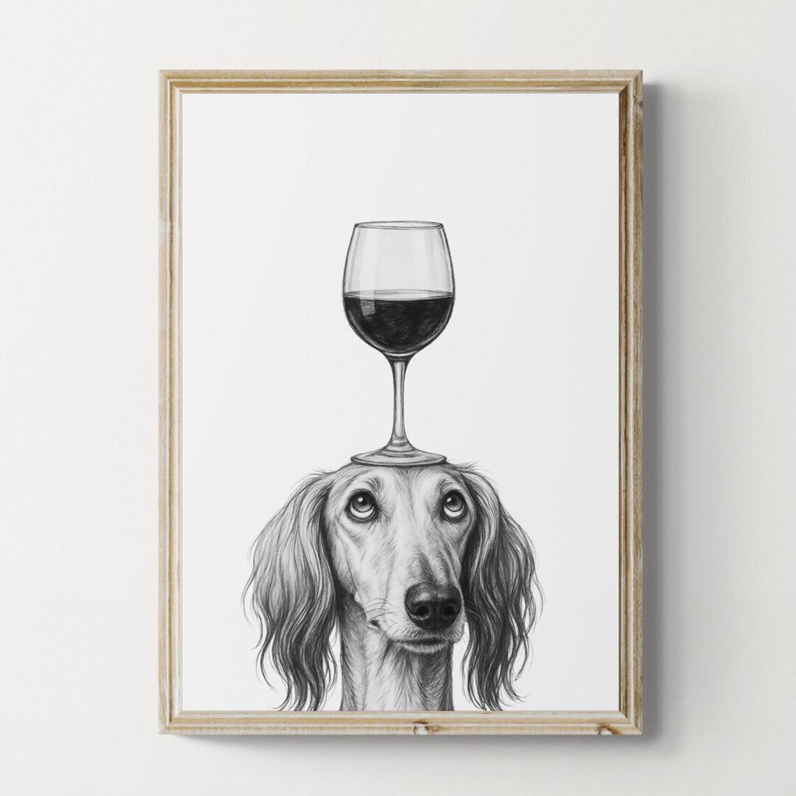 Saluki Dog Art Print Funny And Wine Drawing Lover Wall Decor Lovers Gifts
