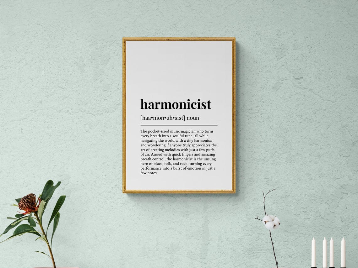 Harmonicist Funny Dictionary Definition Musician Black White Wall Art - Image 2