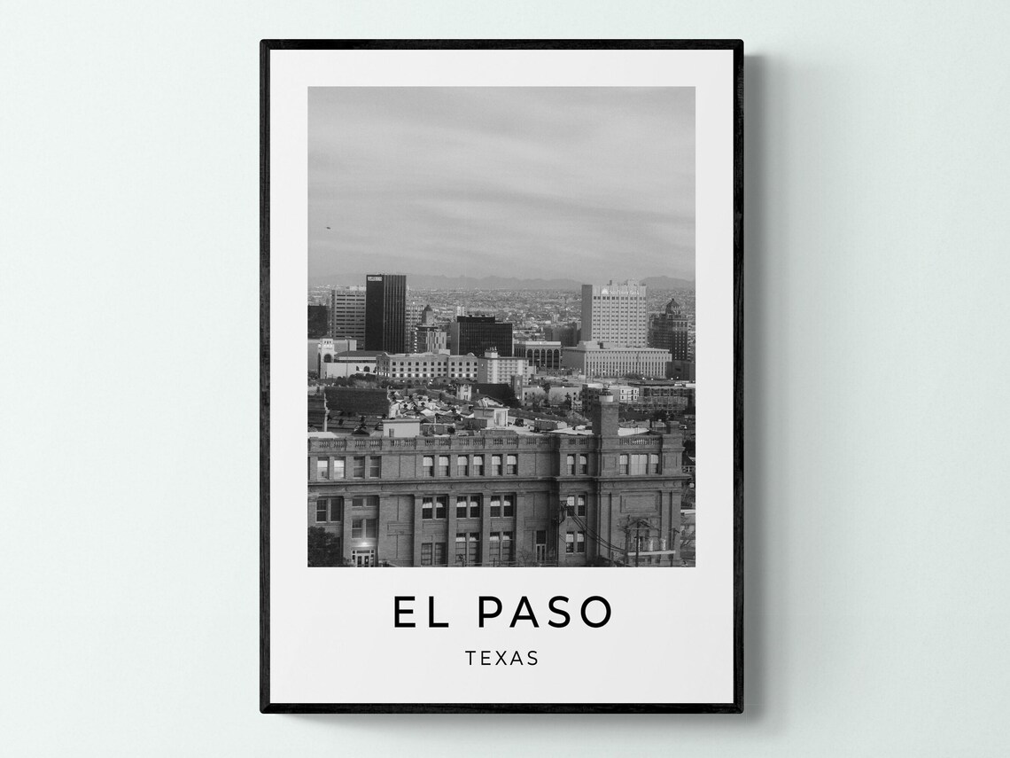 El Paso Texas Downtown Skyline Black And White Monochrome City Poster