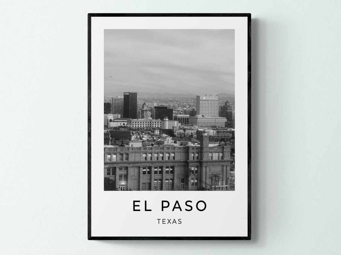 El Paso Texas Downtown Skyline Historic Courthouse Monochrome Poster
