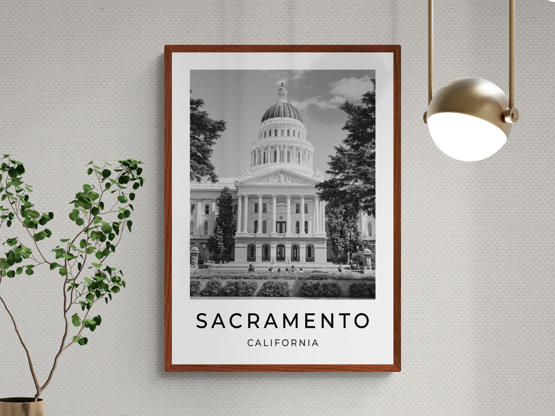 Sacramento California State Capitol Building Black White Travel Poster - Image 3