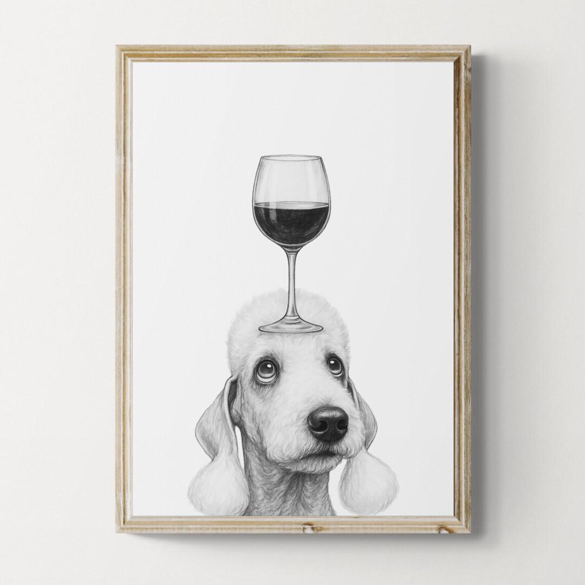Bedlington Terrier Dog Art Print Funny And Wine Drawing Lover Wall Decor Lovers Gifts