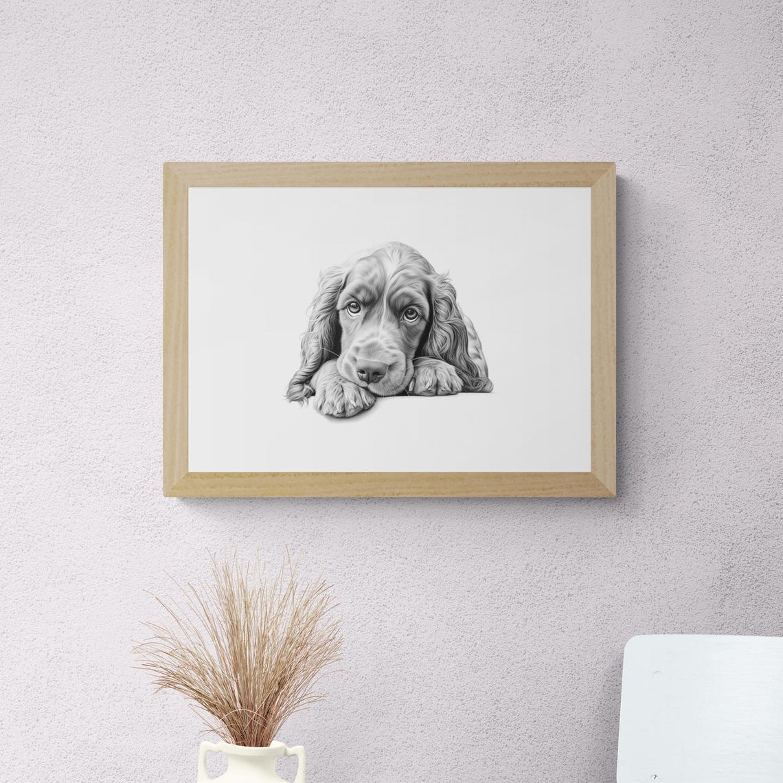 Cocker Spaniel Silky Ears Sketch Lying Down Vintage Dog Poster - Image 2