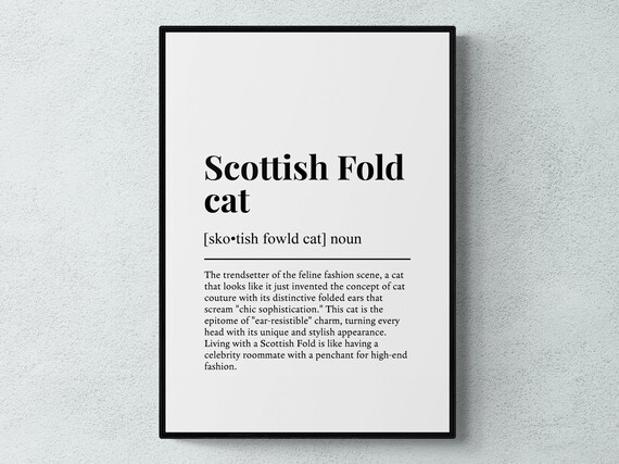 Scottish Fold Cat Funny Dictionary Definition Feline Breed Gift Poster