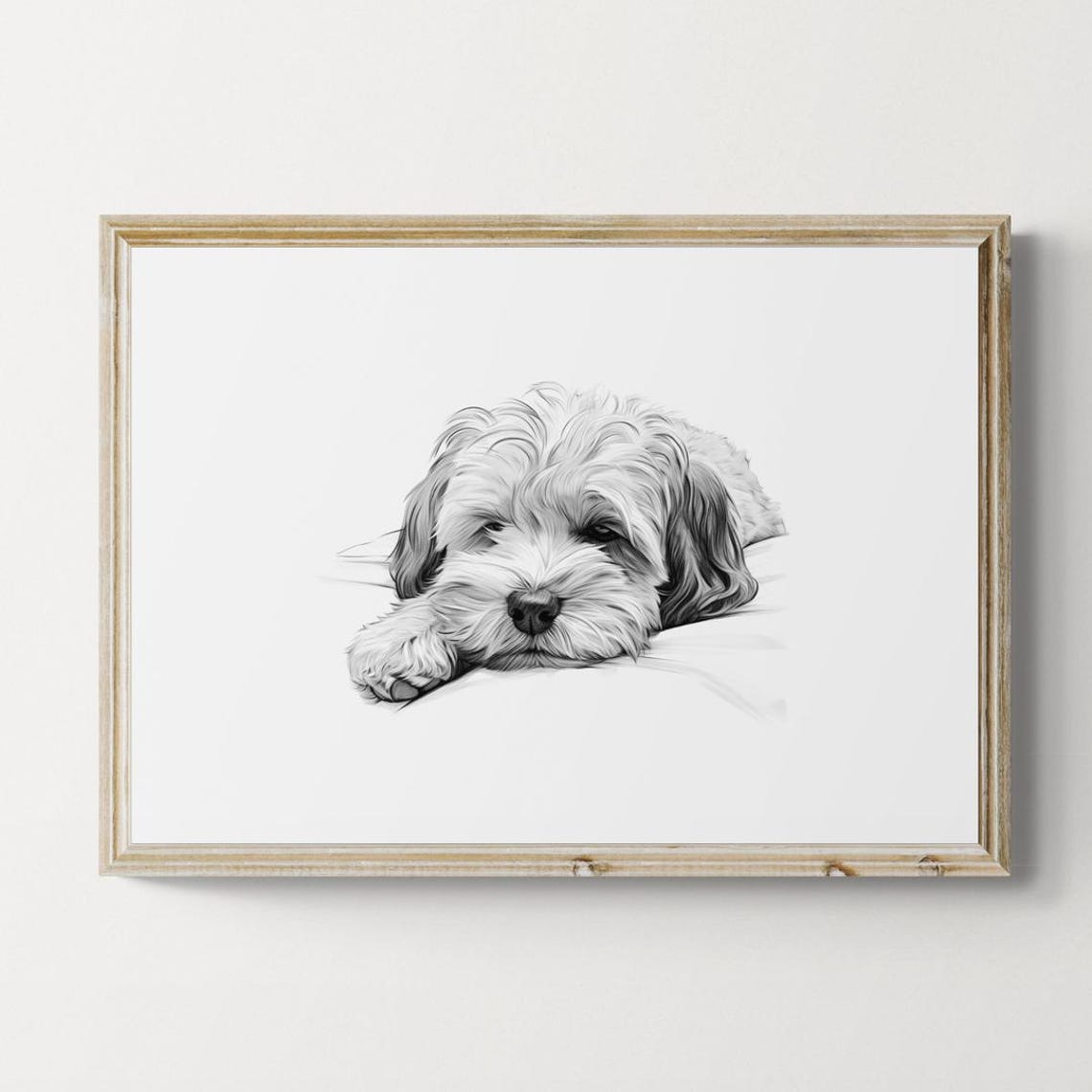 Lhasa Apso Sleeping Puppy Vintage Pencil Sketch Dog Breed Wall Art