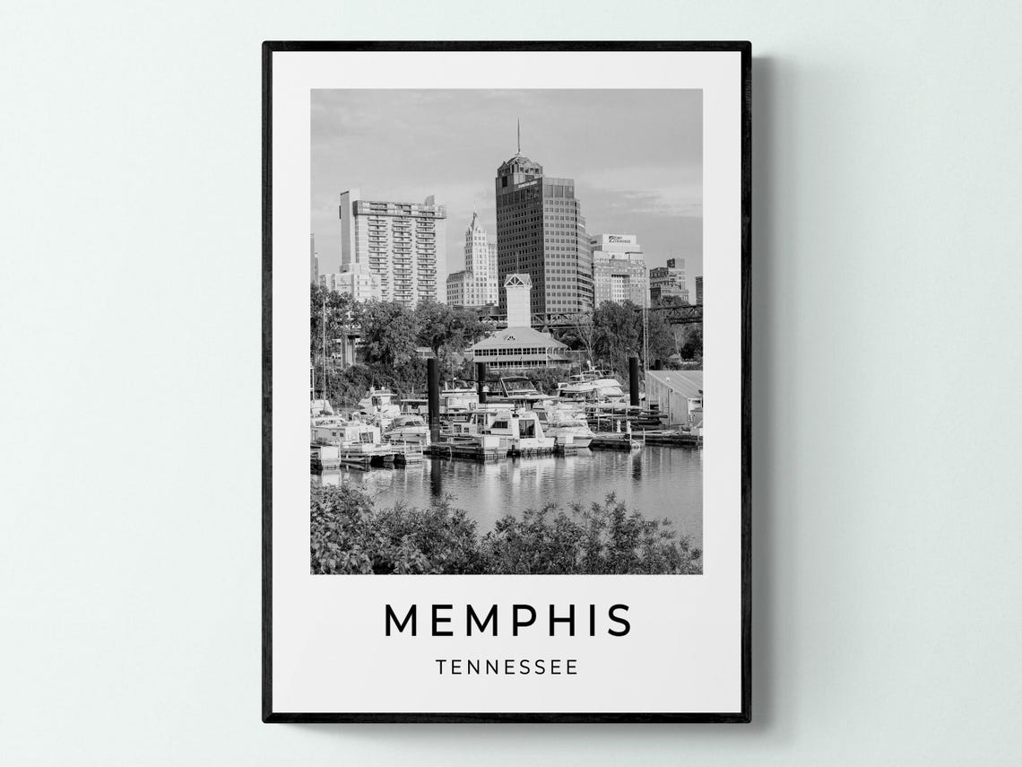 Memphis Tennessee Riverfront Skyline Black And White Travel Poster