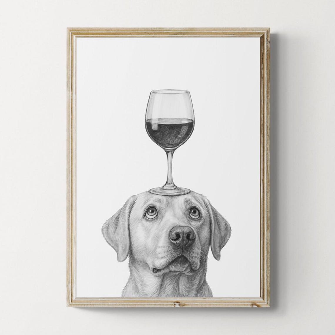 Labrador Retriever Balancing Red Wine Glass Funny Dog Sketch Poster