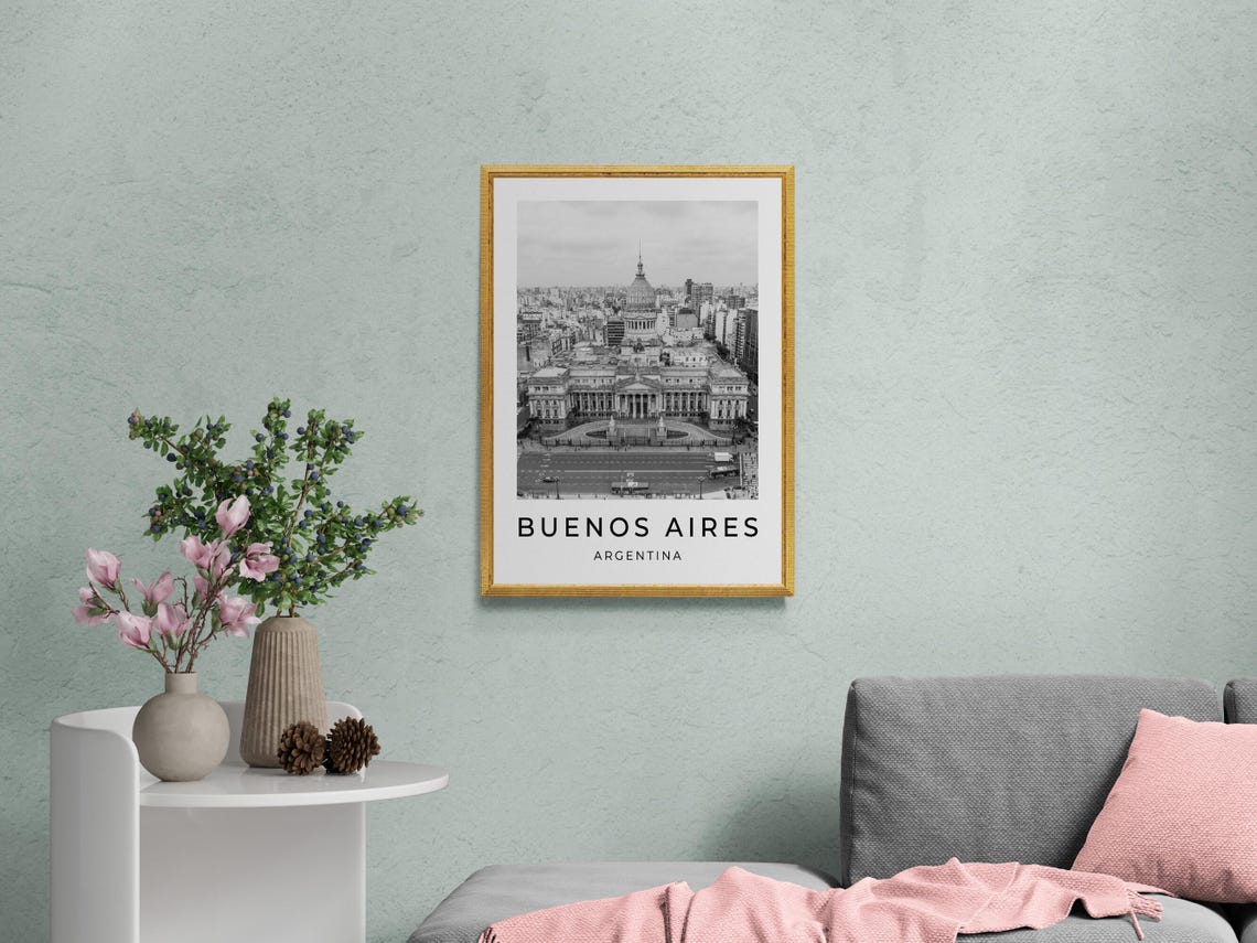 Buenos Aires Argentina Congress Palace Dome Aerial Black White Poster - Image 2