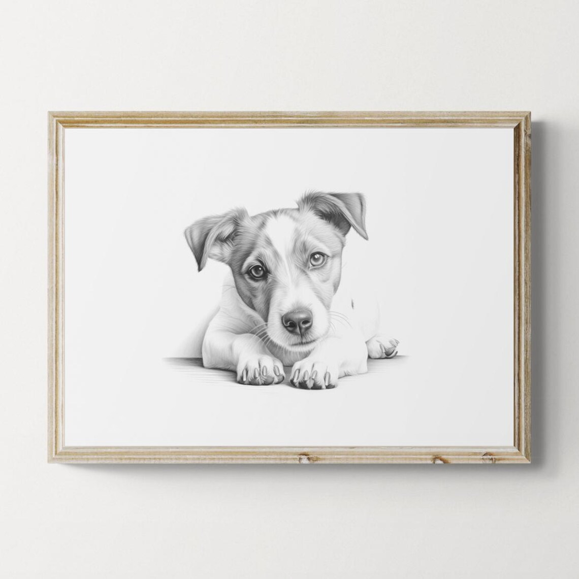 Jack Russell Terrier Puppy Pencil Sketch Adorable Cute Dog Print