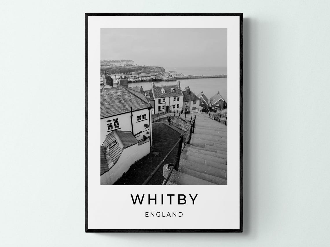 Whitby England Old Town Cottages Harbor Steps Coastline Poster