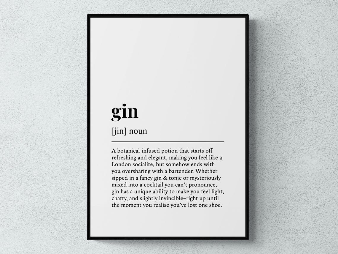 Gin Funny Definition Botanical Spirit Dictionary Humor Art Poster