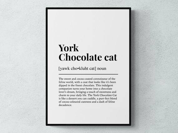 York Chocolate Cat Funny Definition Dictionary Style Minimalist Wall Art Poster