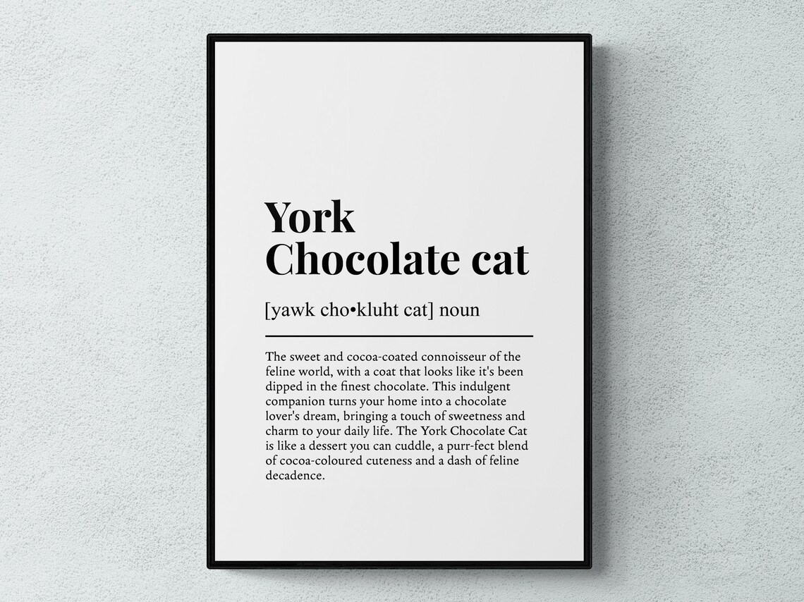 York Chocolate Cat Funny Definition Dictionary Style Minimalist Wall Art Poster
