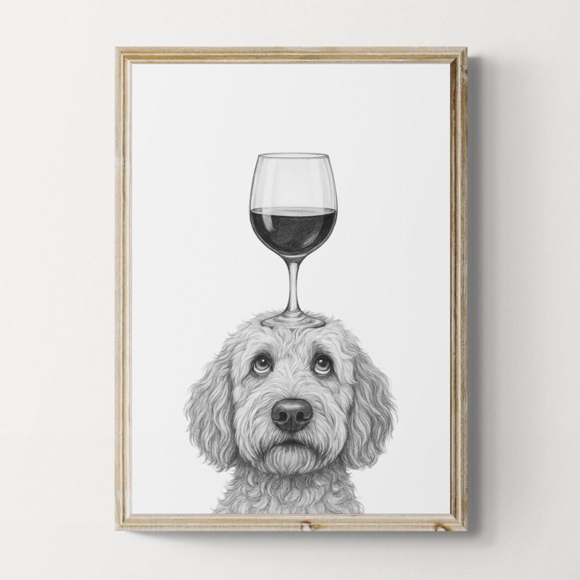 Goldendoodle Dog Art Print Funny And Wine Drawing Lover Wall Decor Lovers Gifts