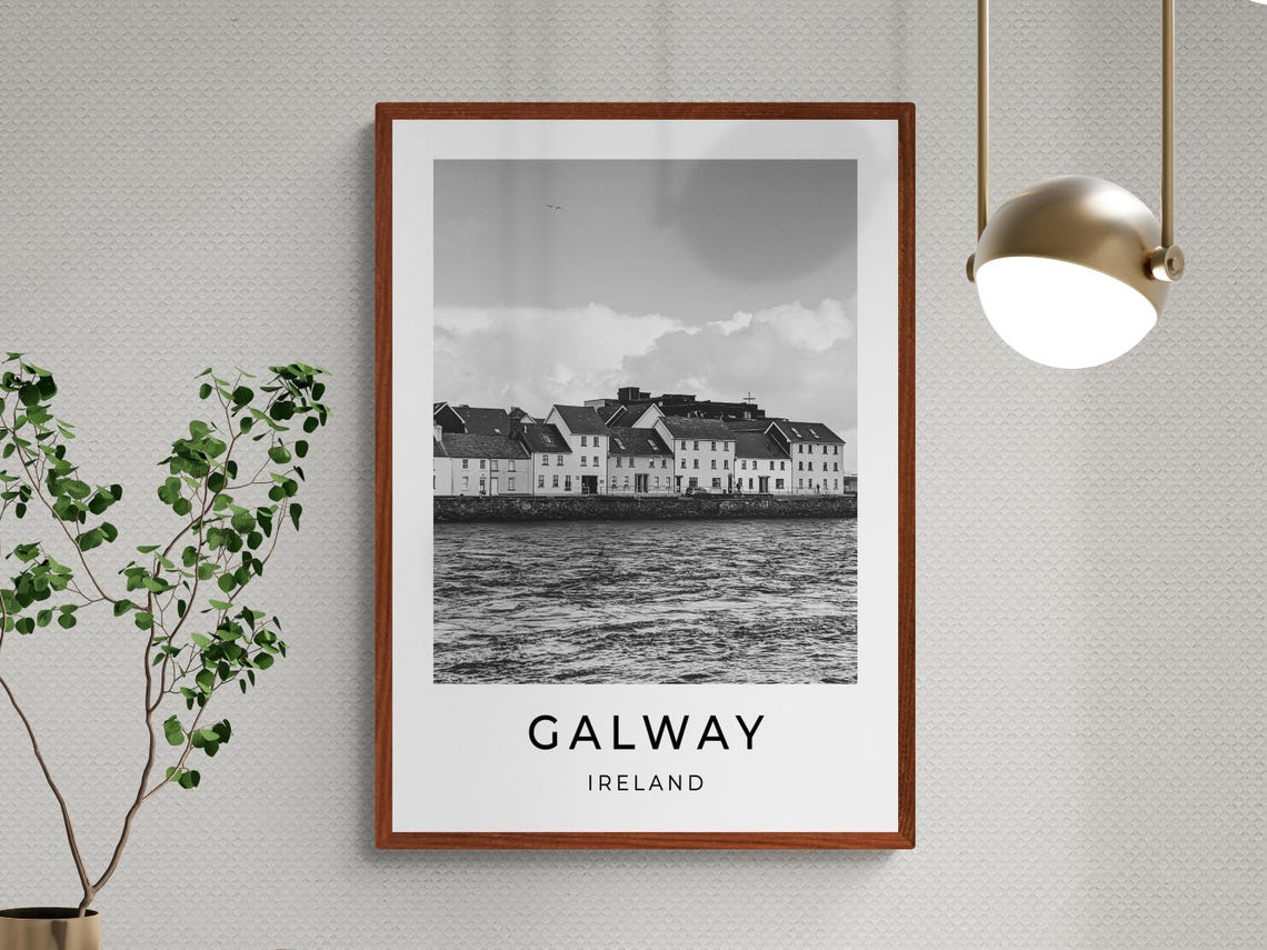 Galway Ireland Waterfront Houses Black And White Travel Print Poster - Image 3