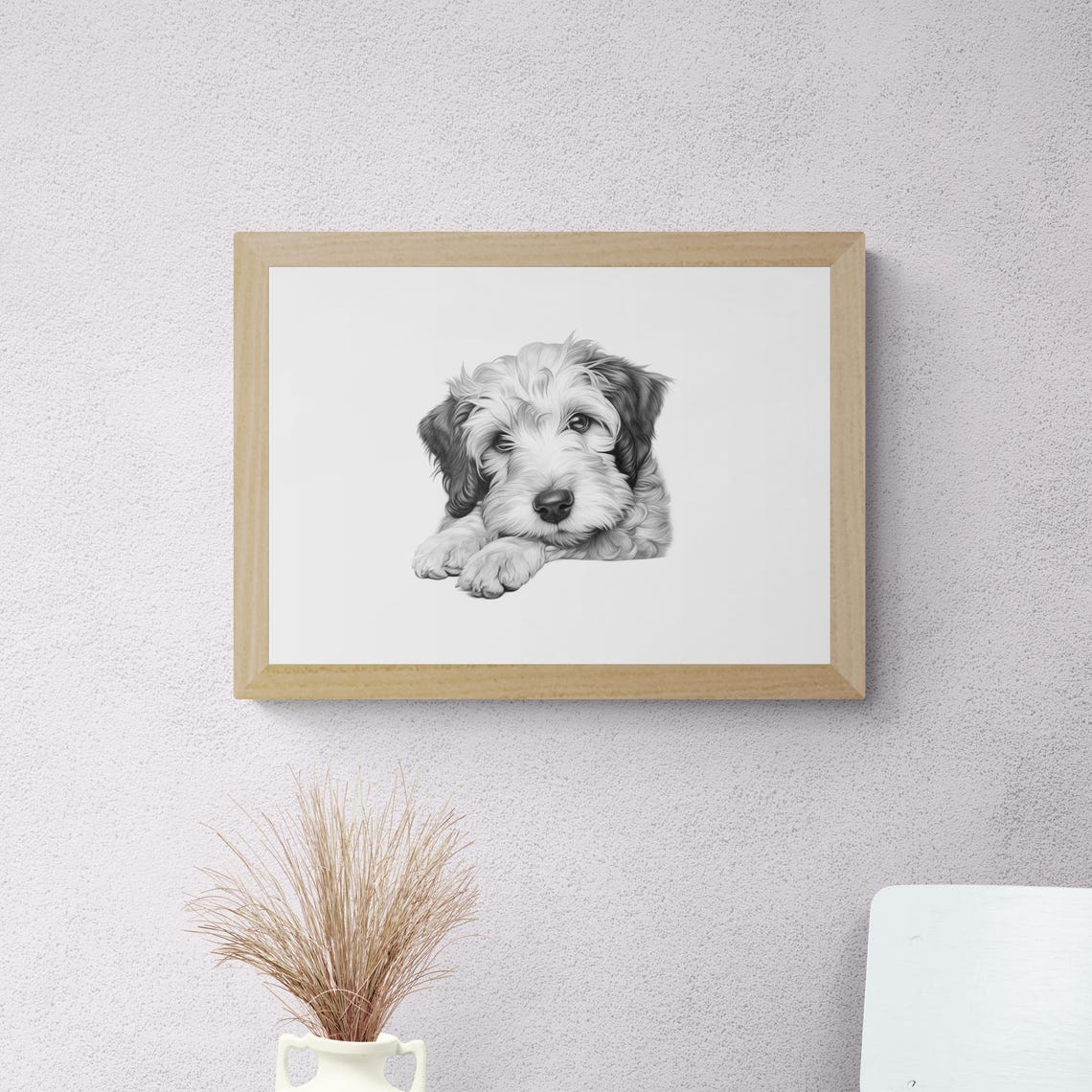 Schnoodle Curly Coat Puppy Sketch Lying Down Vintage Dog Poster - Image 2