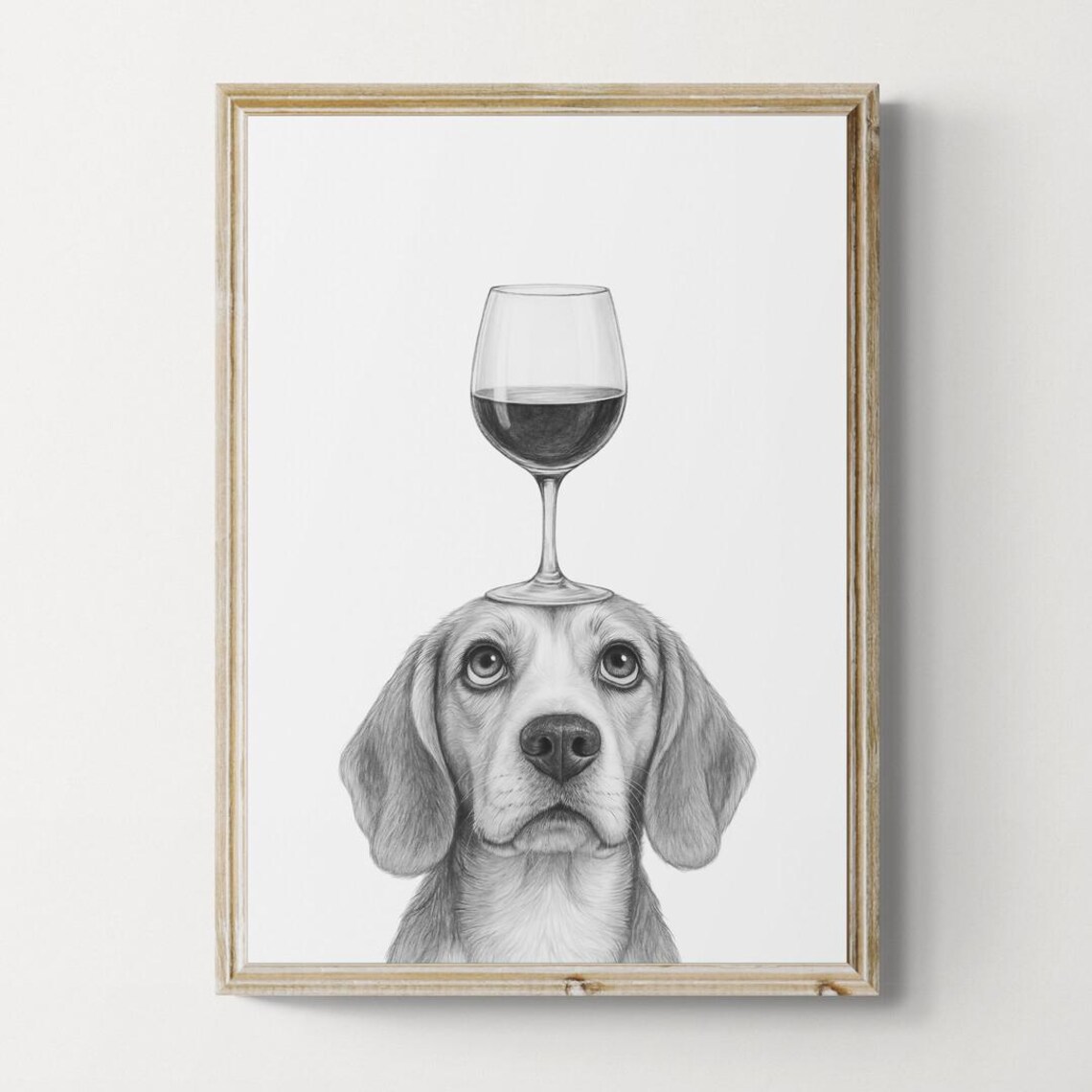 Beagle Dog Art Print Funny And Wine Drawing Lover Wall Decor Lovers Gifts