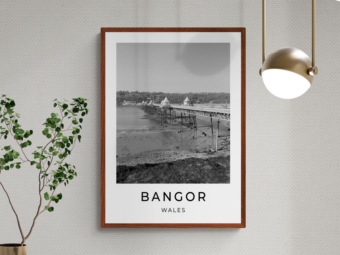 Bangor Wales Victorian Pier Over The Water At Low Tide View Poster - Image 3