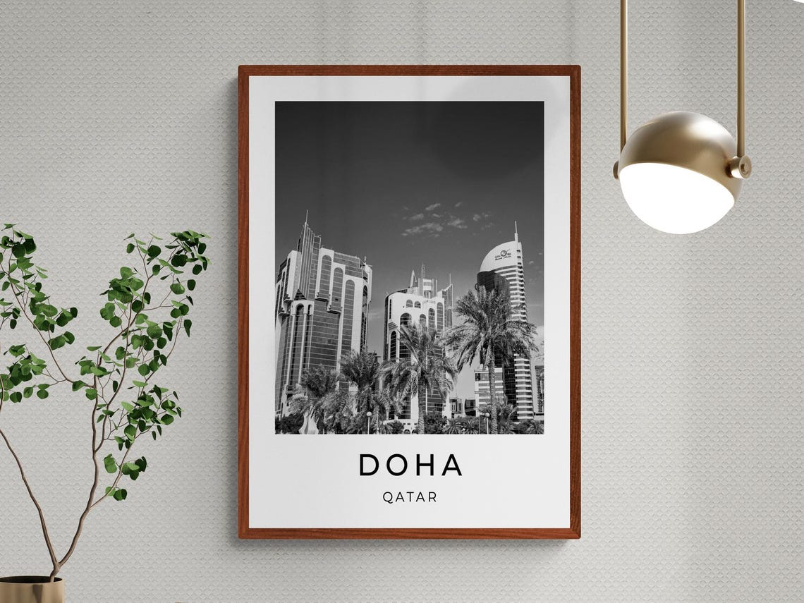 Doha Qatar Modern Skyscraper Skyline Palm Trees Downtown Travel Poster - Image 3