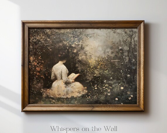 Woman Reading Art Print Moody Autumn Art Victorian Home Decor Book Lover Gift Light Academia Painting