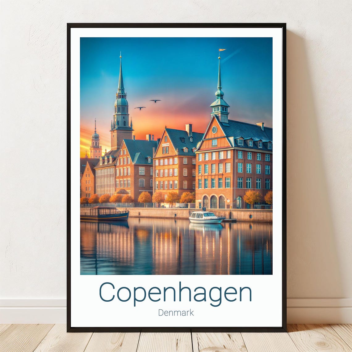 Copenhagen Denmark Sunset Canal Historic Waterfront Buildings Poster