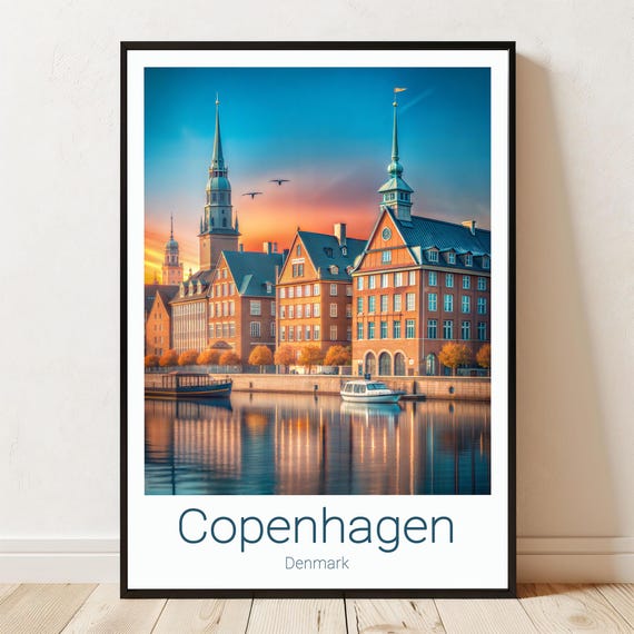 Copenhagen Denmark Sunset Canal Historic Waterfront Buildings Poster
