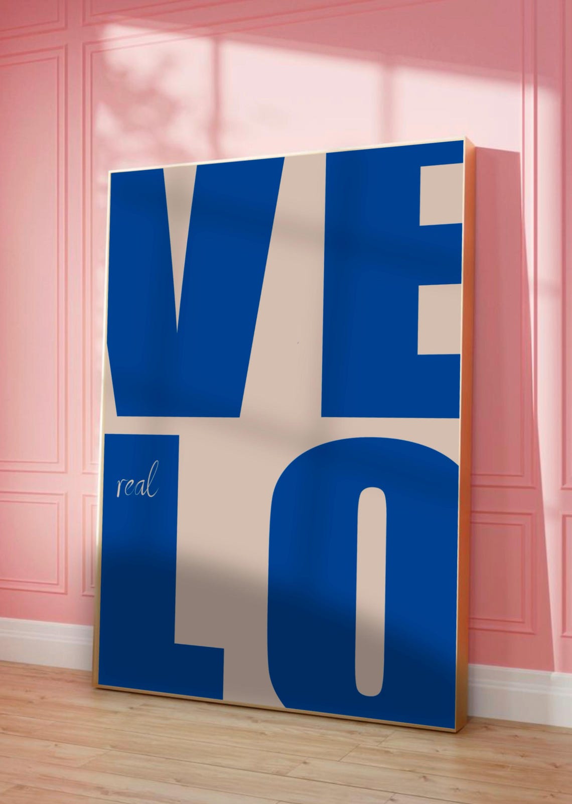 Real Love Blue Retro Typography Poster Bold Letters Modern Decor