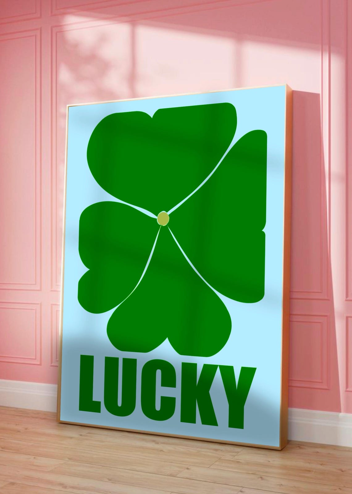 Lucky Green Clover Blue Typography St Patricks Day Bold Graphic Poster