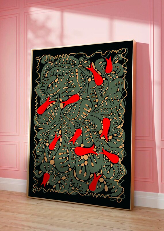 Abstract Floral Art Print Colorful Maximalist Home Decor