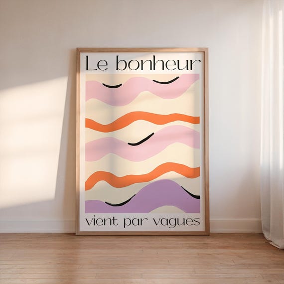Abstract Wave Print French Quote Pastel Art