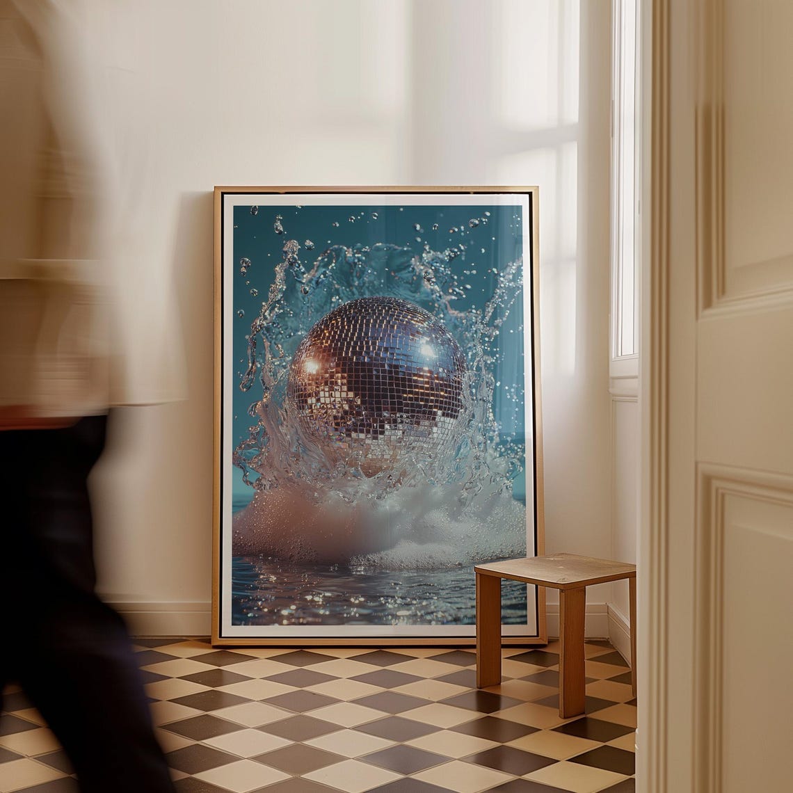 Disco Ball Splashing Into Teal Water Modern Abstract Glam Poster - Image 4