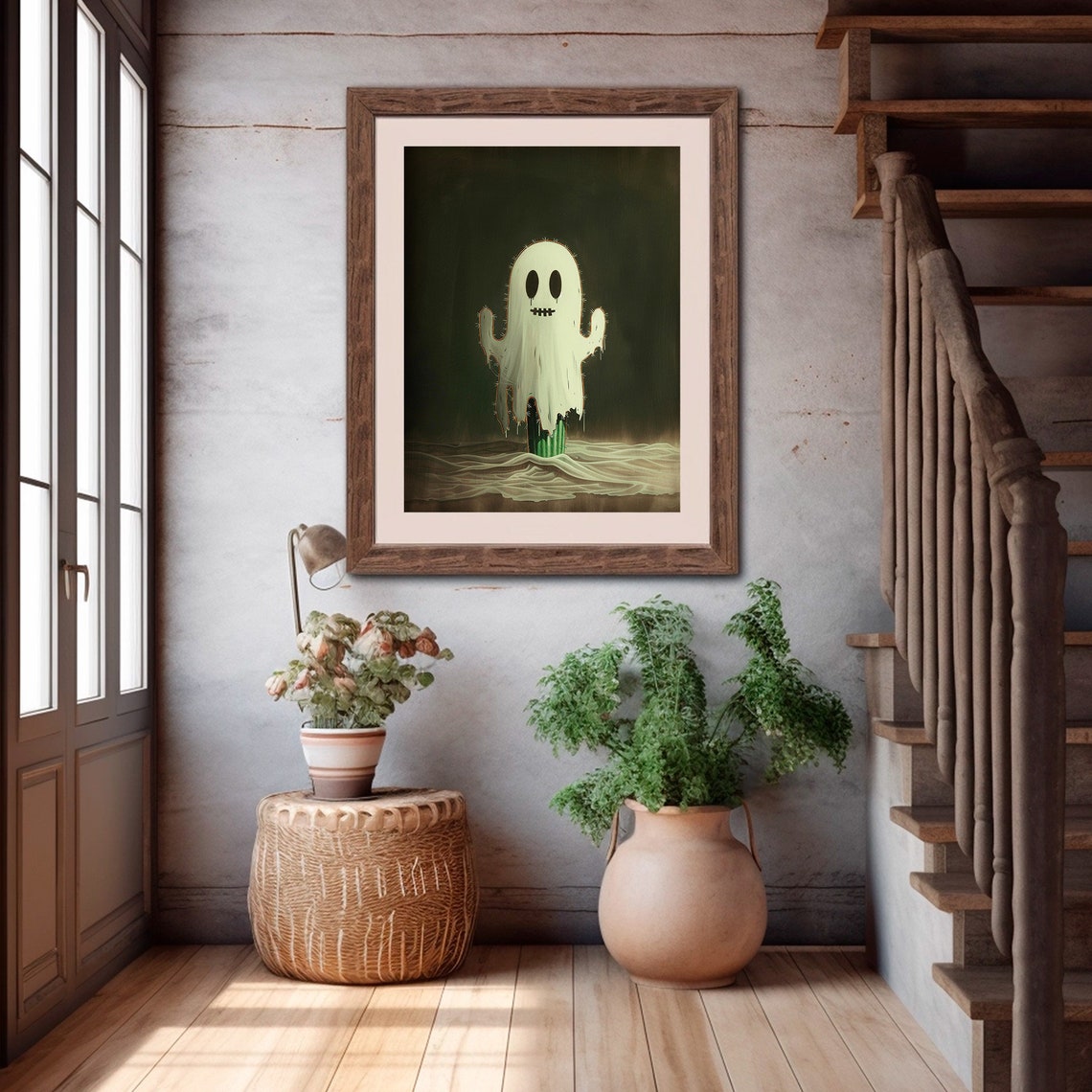 Cute Ghost Painting Cactus Halloween Wall Art Dark Academia Decor Gothic Cottagecore Print Mexican Halloween Ghost - Image 4